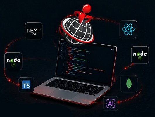 Laptop with software code and modern web development technologies